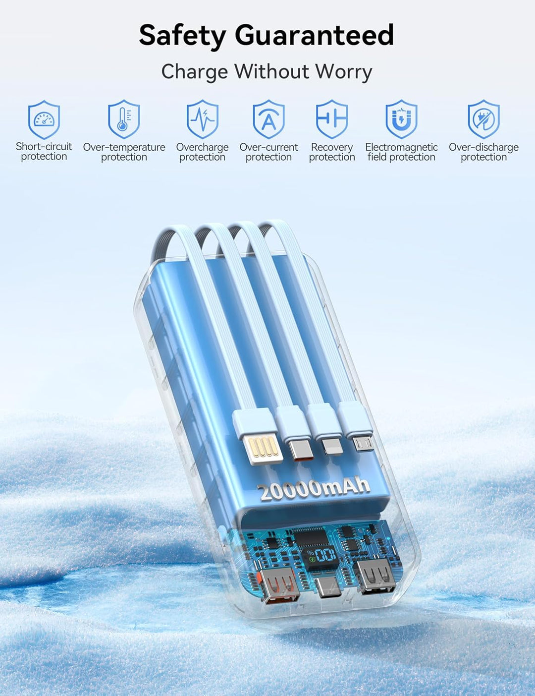 Nusyddy Cargador portátil de 20000 mAh integrado con 4 cables, bate...