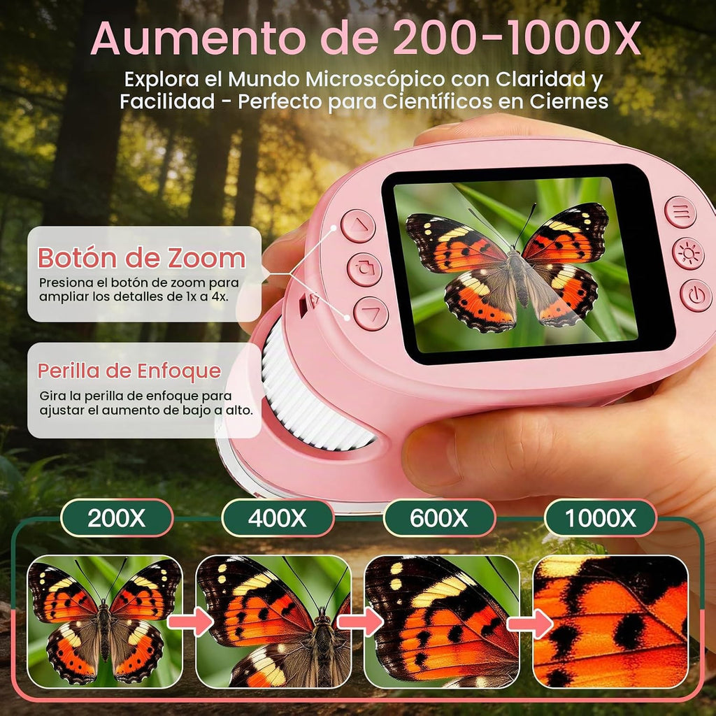 Microscopio digital portátil 4K 1000X para niños con pantalla IPS de 2.0