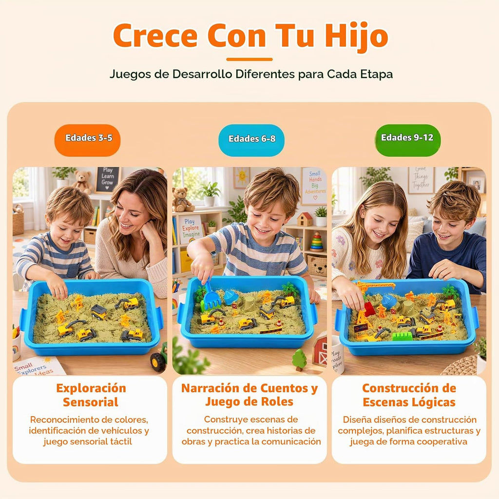 Caja de arena sensorial de construcción con tapa