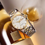 ROCOSJEWE R0101 Reloj Automático Mecánico para Hombre de Lujo Dorado Reloj Clásico Retro Correa de Cuero Marrón Impermeable Regalo para Hombre Moda Negocios