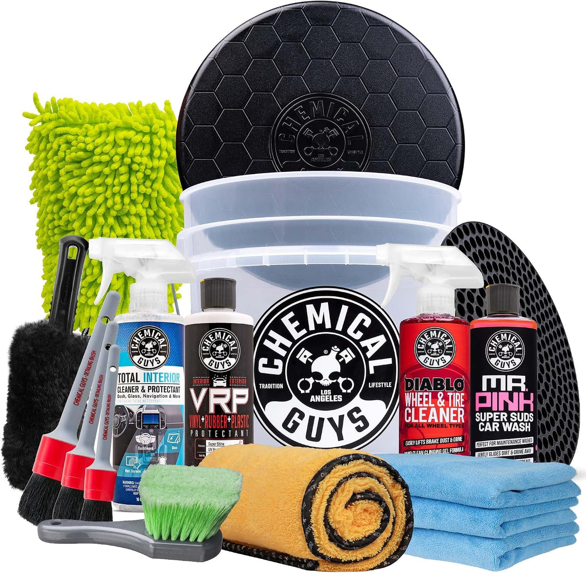 Chemical Guys Kit de detalles de coche de 17 piezas, limpiador y lavado de