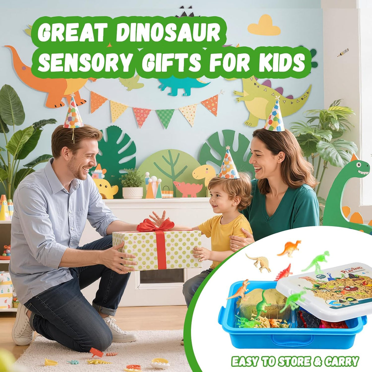 Kit de arena sensorial de dinosaurio, caja de arena sensorial con