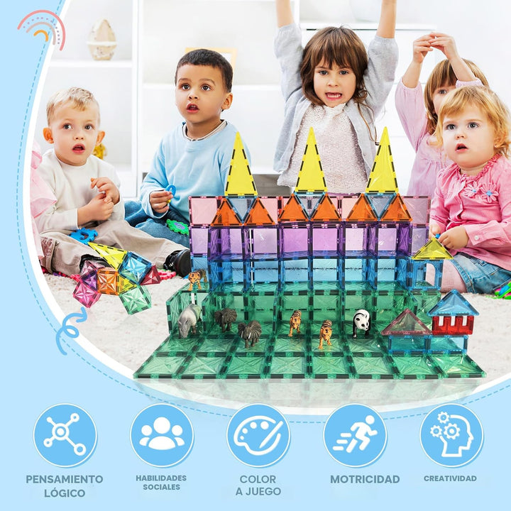 Paaxido Azulejos magnéticos, juego de 100 bloques magnéticos, bloqu...