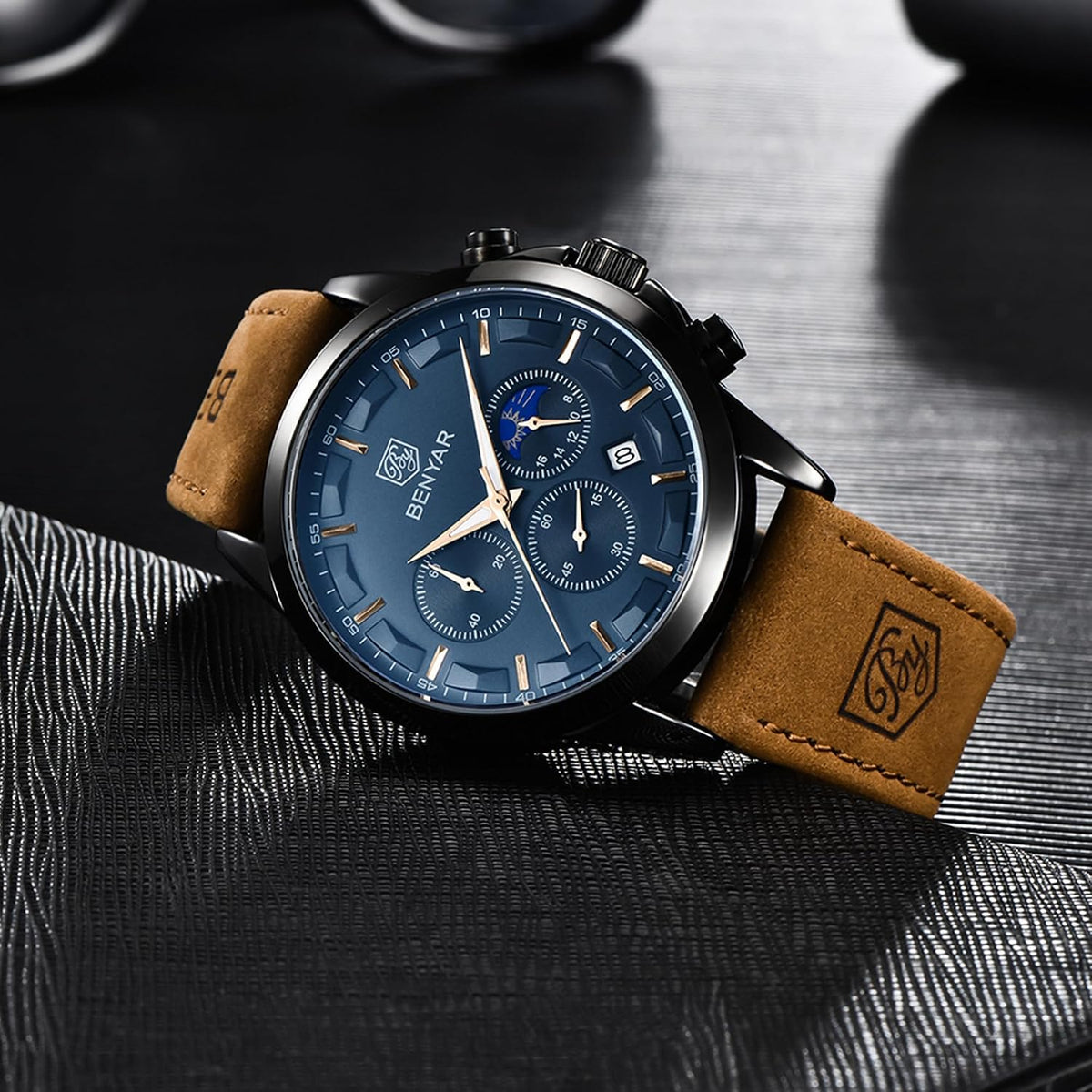 BENYAR Relojes para hombre, cronógrafo analógico de cuarzo, impermeables, relojes de pulsera para hombre, moda de negocios, trabajo, casual, deportivo, reloj de vestir con calendario