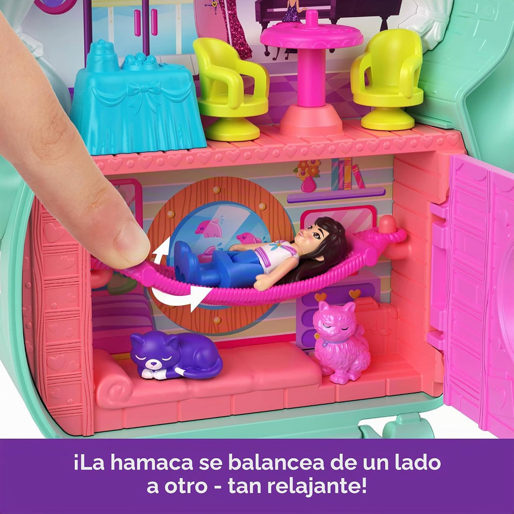 Polly Pocket Muñecas y juego de muñecas, Set Sail Kitty Compact, juguete de viaje con 1 micro muñeca, gatos de mascotas, comida y accesorios de estilo de moda
