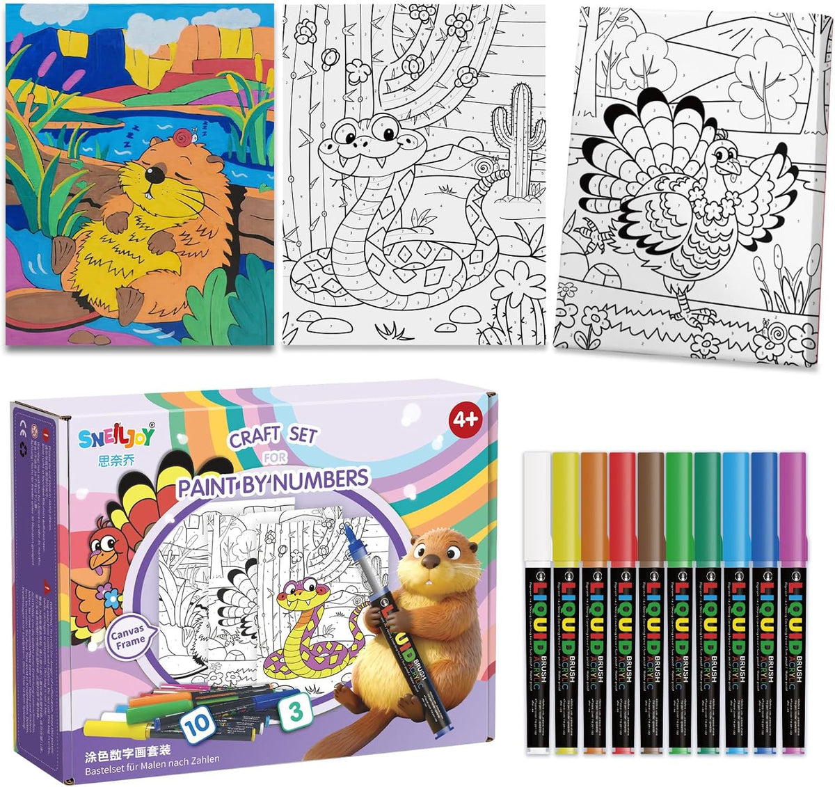 SNEILJOY Kit de pintura por números para niños de 4 a 12 años, juego de 3