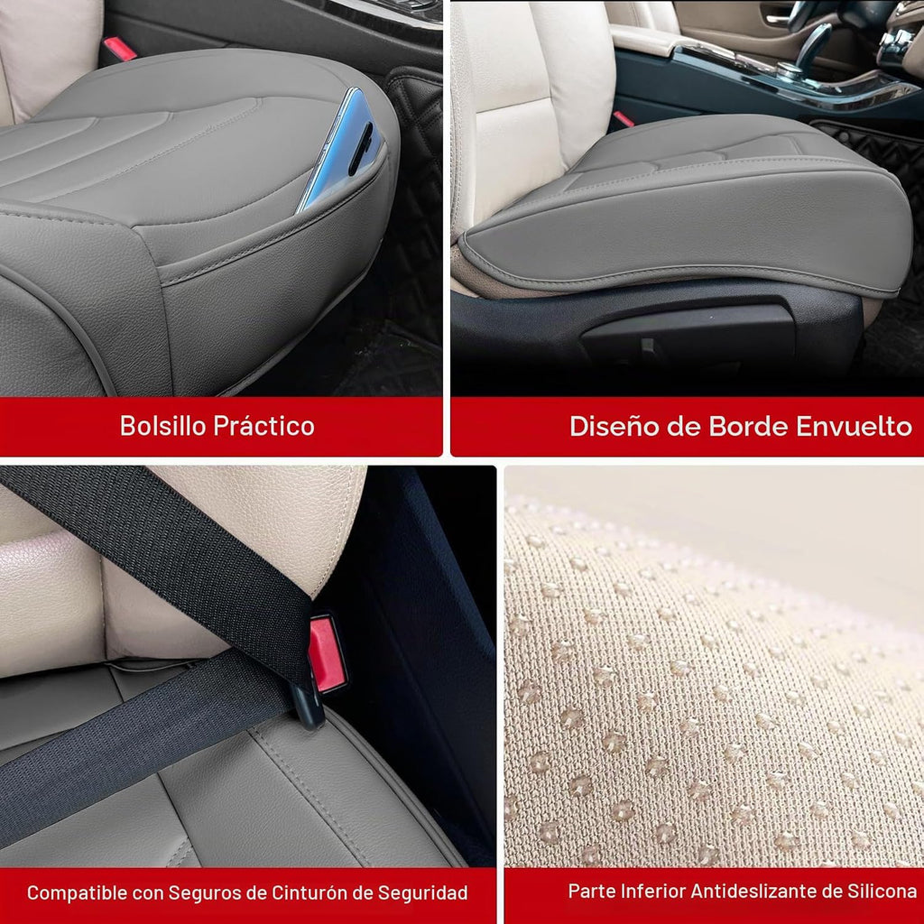 Funda de Asiento de Automóvil para Lujo y Comodidad - Cuero PU, Antideslizante, Protección de Envoltura Completa con Bolsillo de Almacenamiento para Cojín Inferior - Ajuste Universal para el