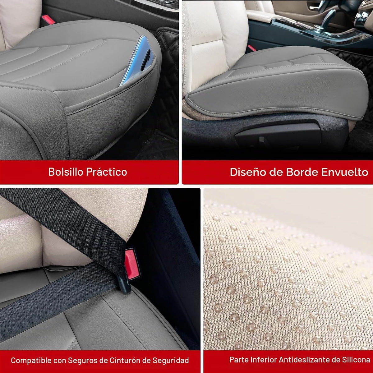 Funda de Asiento de Automóvil para Lujo y Comodidad - Cuero PU, Antideslizante, Protección de Envoltura Completa con Bolsillo de Almacenamiento para Cojín Inferior - Ajuste Universal para el
