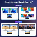 Interruptor KVM USB C de 8K a 60Hz, 2 monitores, 2 computadoras, interruptor KVM de monitor dual para escritorio y laptop, 4K a 144Hz DP+HDMI DisplayPort, 4 puertos USB 3.0, carga PD de 100 W