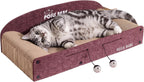 Rascador de sofá de 26 pulgadas, cartón pequeño para gatos con bolas de campana, tumbona duradera para gatos de interior, protector de muebles de arañazos para gatos con hierba gatera