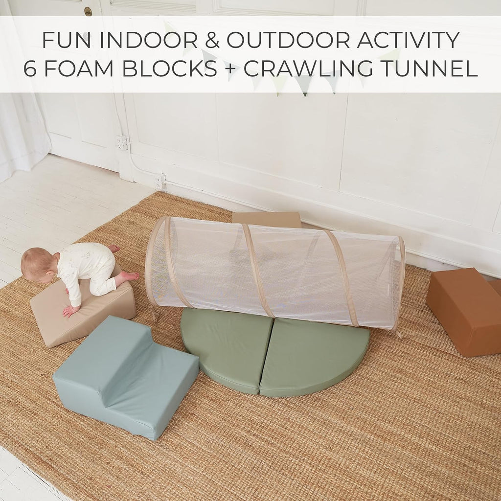 Conjunto de Juego de Escalada Divertido para Niños Pequeños de 1-3 años: Túnel de Gateo, Bloques de Escalada de Espuma