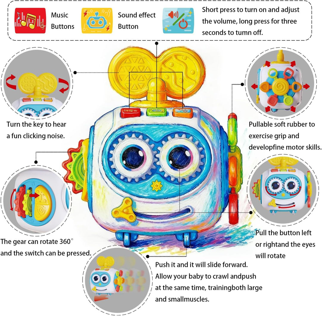 MoraBaby Cubo musical de robot para niños pequeños de 1 a 3 años, c...