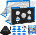 Portería de fútbol, portería de fútbol para niños en el patio trasero, 2 unidades, redes de fútbol portátiles de 4 x 3/6 x 4 pies con objetivo, pelota y conos, equipo de entrenamiento de