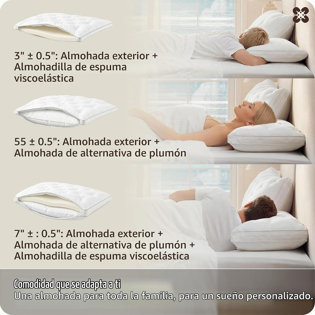Bedsure PureWoven - Almohada ajustable Queen para dormir boca arriba y boca