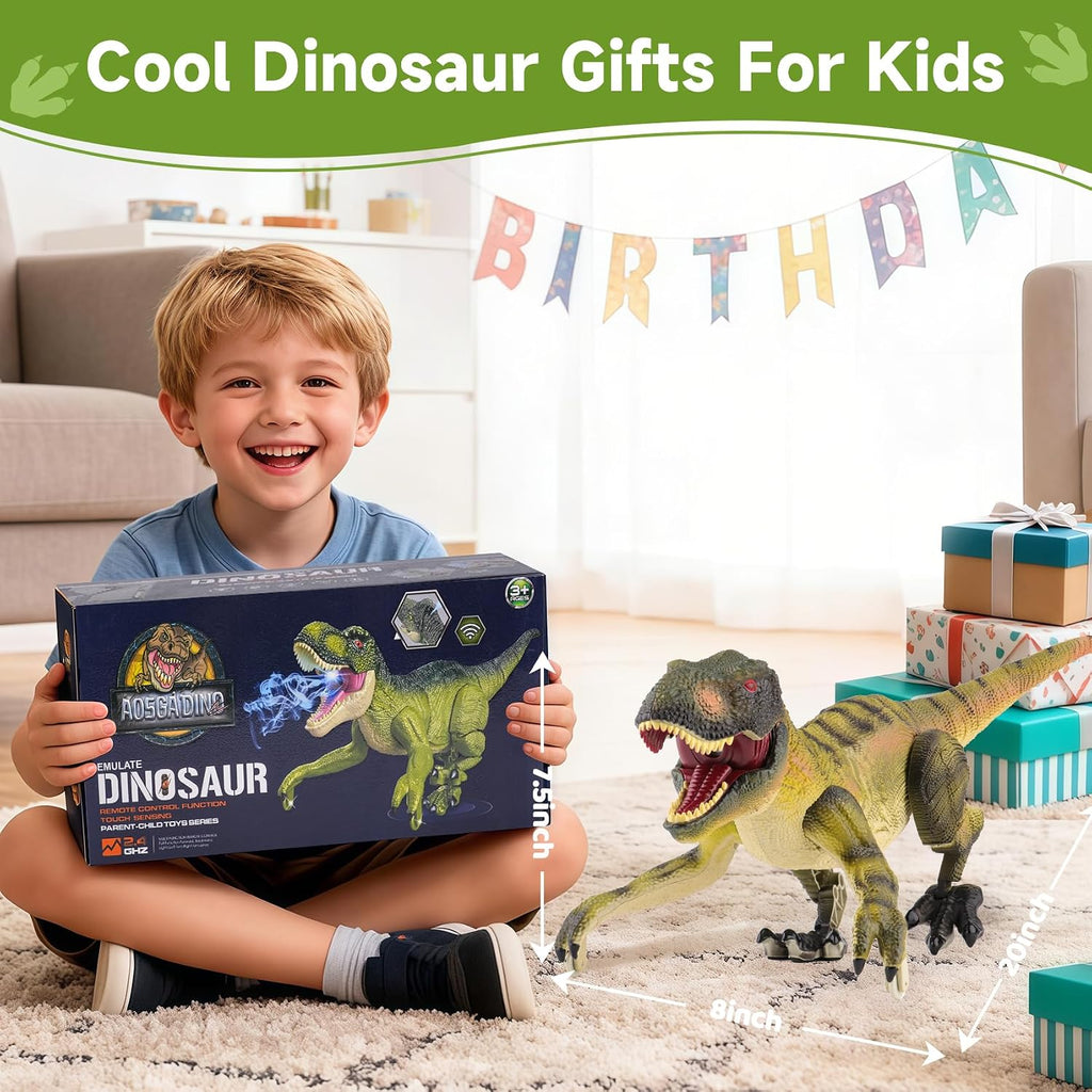 NEXBOX Juguetes de dinosaurio a control remoto para niños de 3 a 5 a 7 años, ideas de regalos de cumpleaños para niños, dinosaurio T-Rex grande a control remoto con control táctil, rugido realista