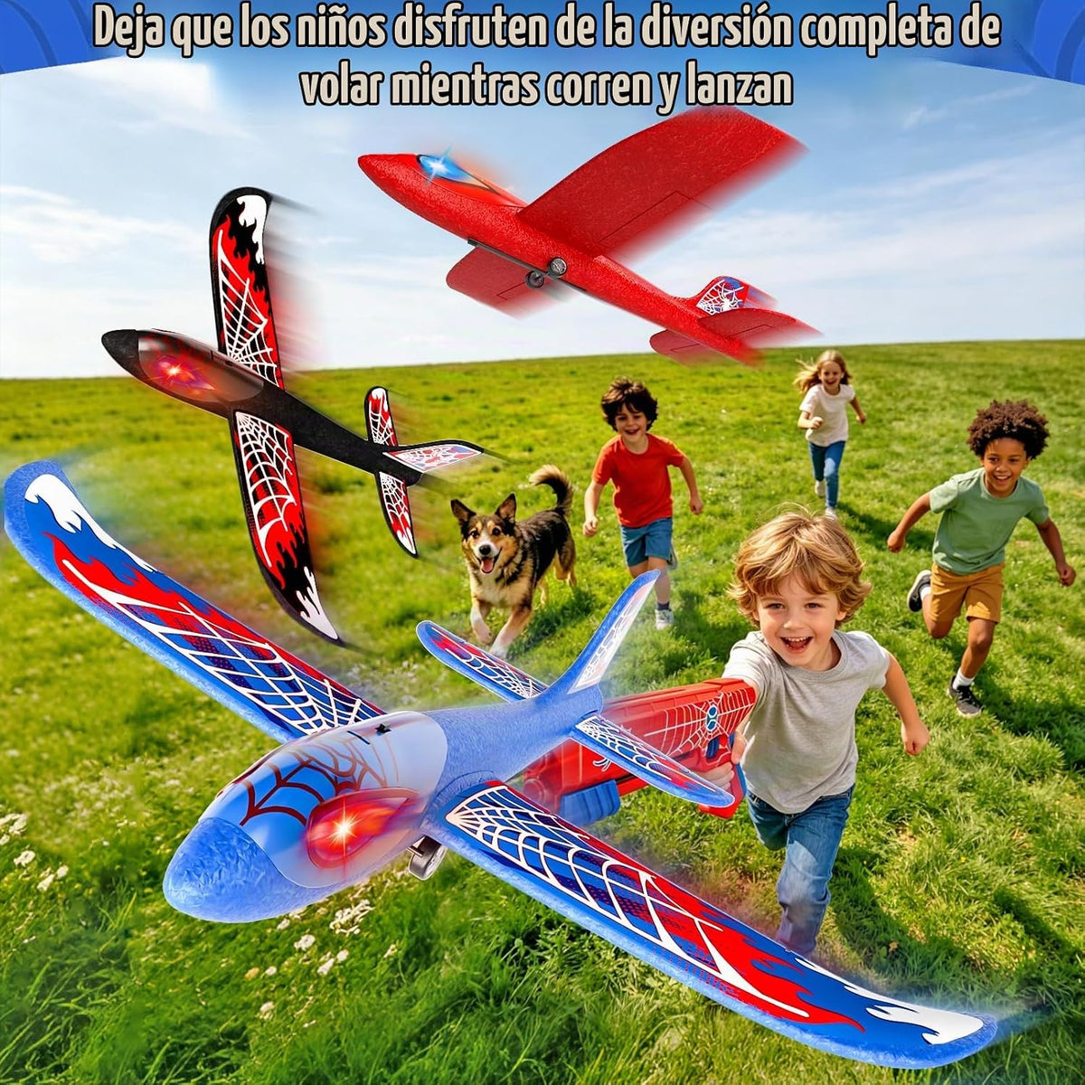 Paquete de 4 lanzadores de aviones de espuma para niños de 4 a 8 años