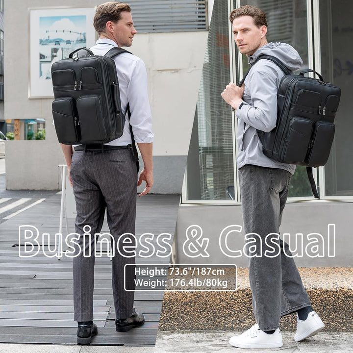 TIDING Mochila para portátil de cuero de grano completo de 17.3 pul...