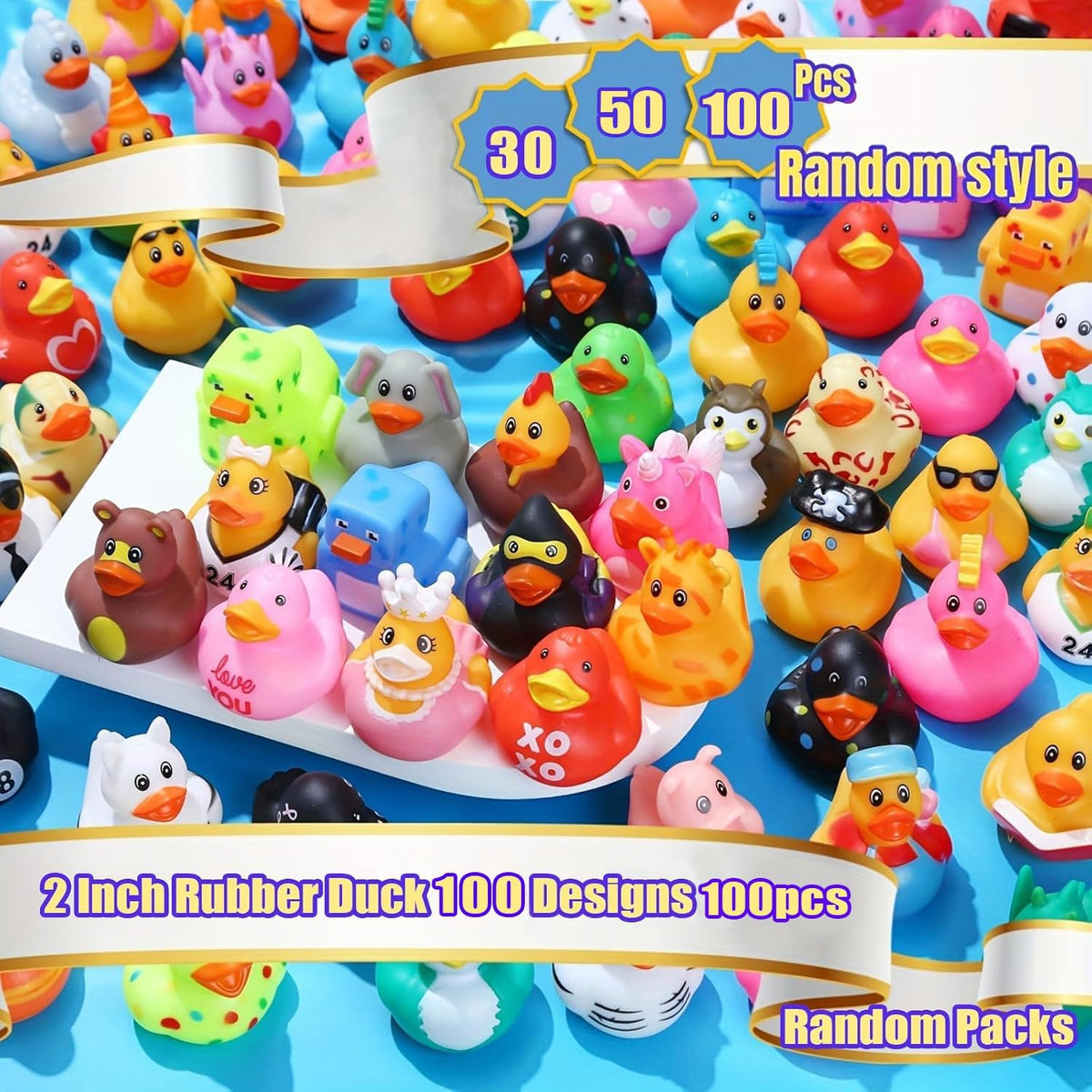 LINICE 100 patos de goma, patos surtidos aleatorios a granel, mini patitos de goma para niños pequeños, juguetes de baño para niños, juguetes de piscina para niños, regalos de cumpleaños, recuerdos de fiesta