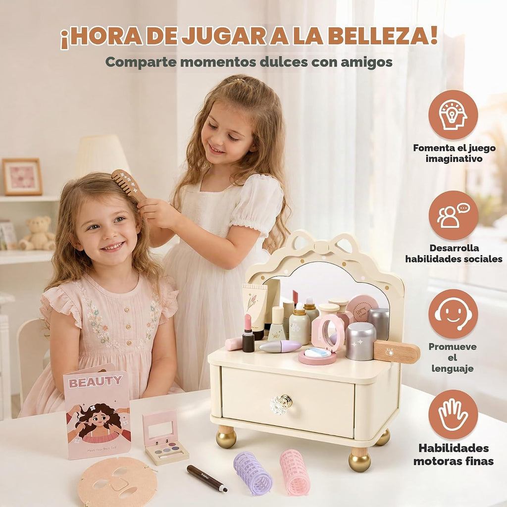 Juego de tocador de madera, kit de maquillaje de juego de