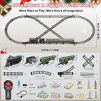 Juego de tren eléctrico con control remoto para niños, aleación de metal, juguetes de tren de Navidad, locomotora de vapor, carruajes de pasajeros, pistas de lujo, luces y sonidos, recargable, regalos de cumpleaños para niños y niñas, color verde
