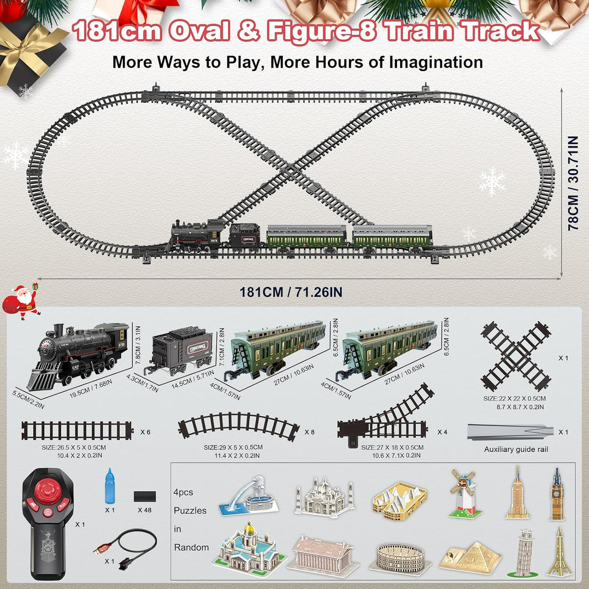 Juego de tren eléctrico con control remoto para niños, aleación de metal, juguetes de tren de Navidad, locomotora de vapor, carruajes de pasajeros, pistas de lujo, luces y sonidos, recargable, regalos de cumpleaños para niños y niñas, color verde