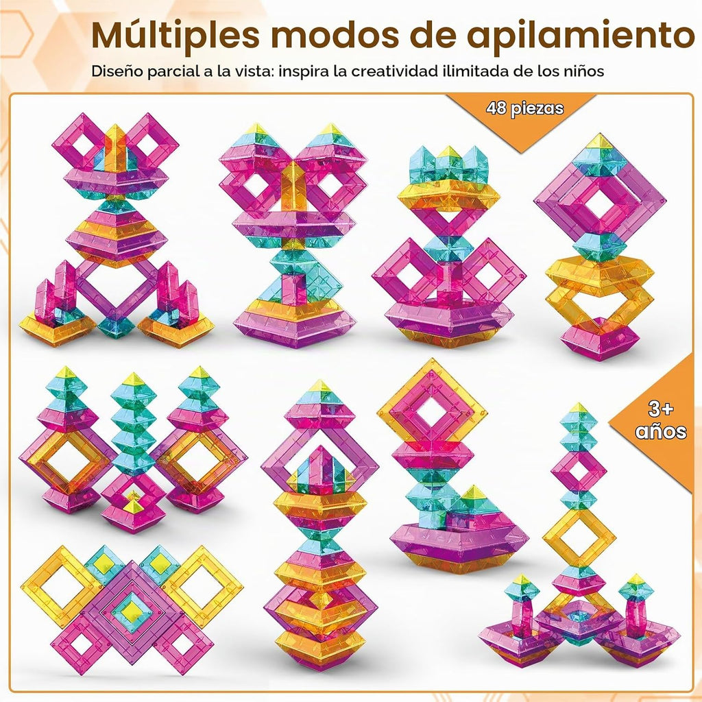 Bloques de construcción translúcidos, 48 piezas, juguetes apilables