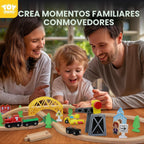 TOY Life Juego de tren de madera con grúa, pista de 60 piezas, niños 3-8