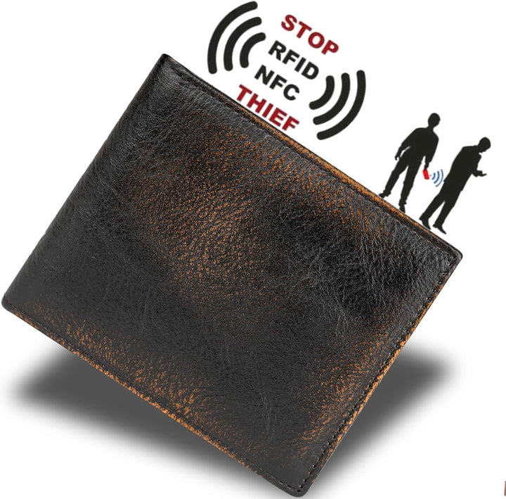 DK86 Cartera de cuero genuino para hombre, billetera biplegable con...