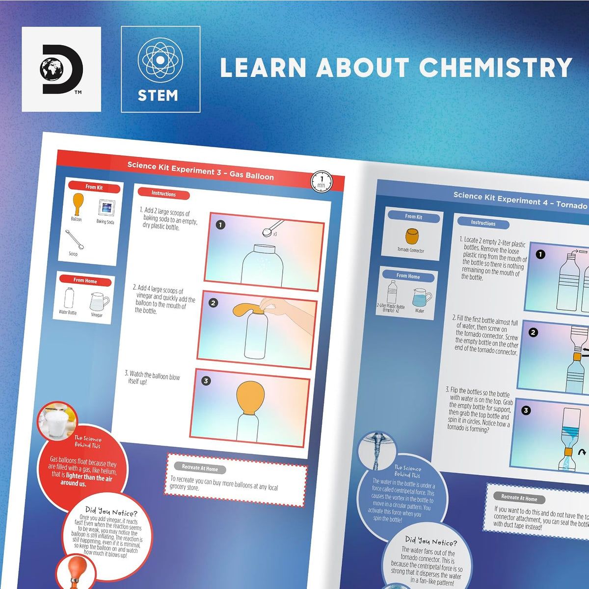 Lámpara Discovery Kit de ciencia de reacciones radicales – 31 experimentos STEM Lab para niños | Juego de actividades de bricolaje con herramientas químicas, molde de volcán, nieve instantánea, juguete