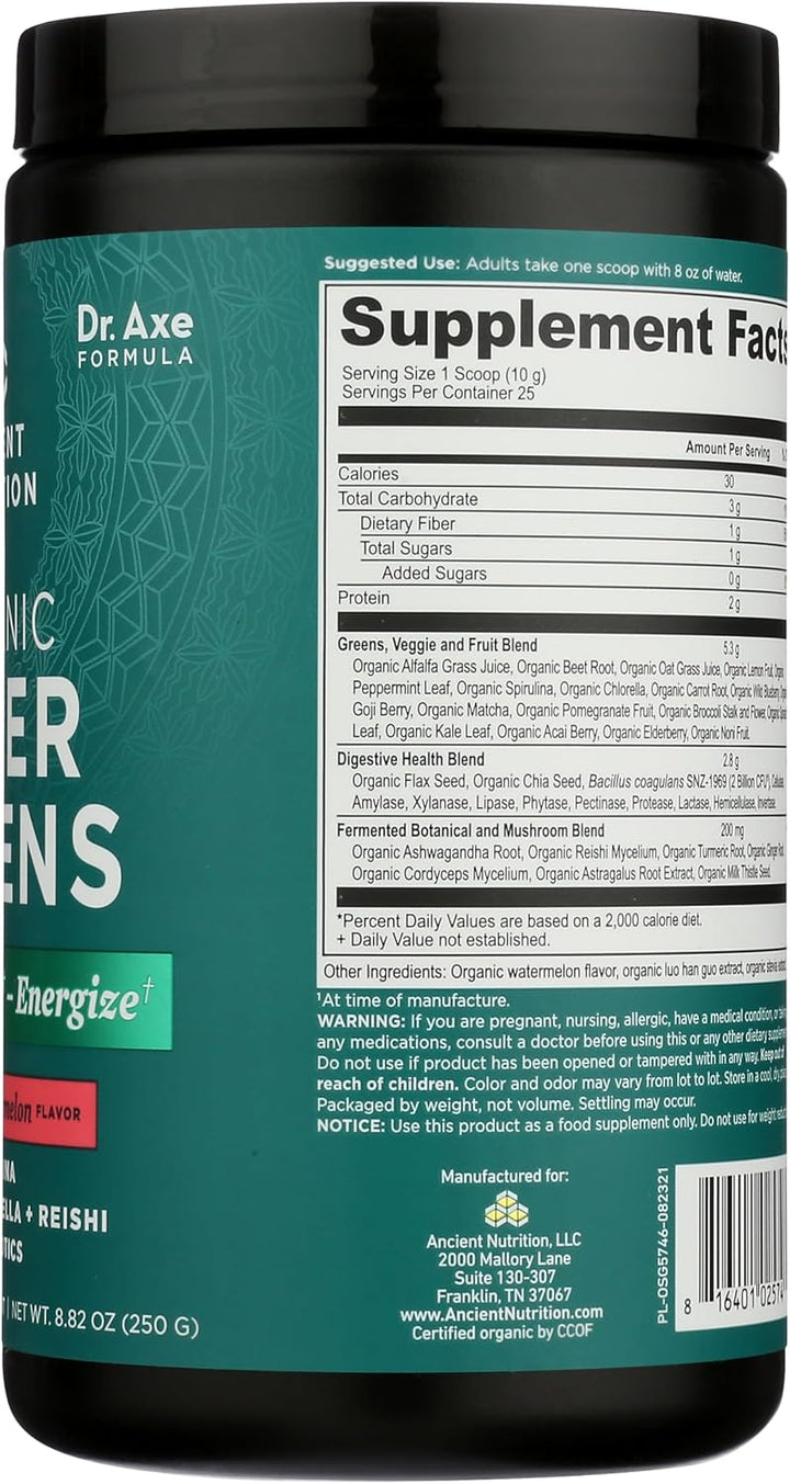 Ancient Nutrition SuperGreens Polvo con Probióticos, Sabor Sandía O...