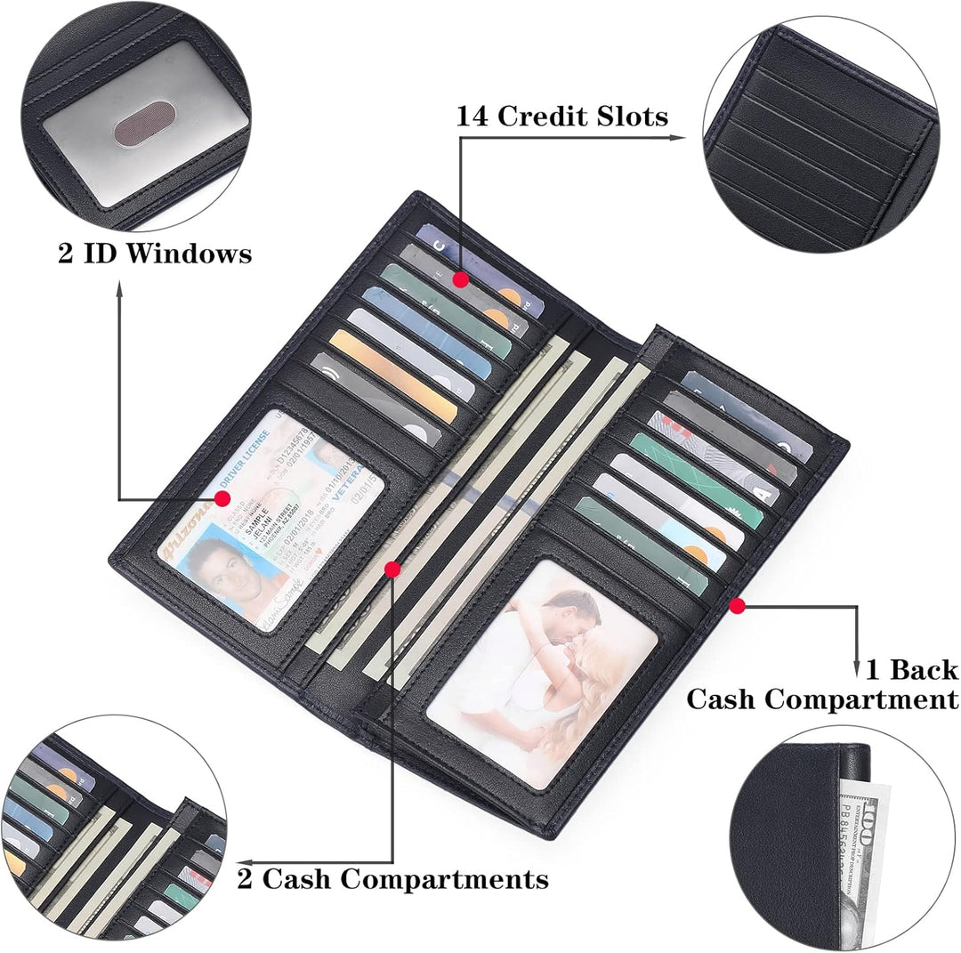 FALAN MULE Cartera de cuero genuino con bloqueo RFID delgada con ta...
