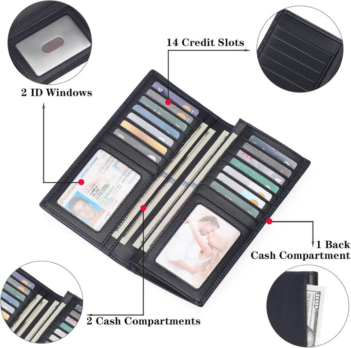 FALAN MULE Cartera de cuero genuino con bloqueo RFID delgada con ta...