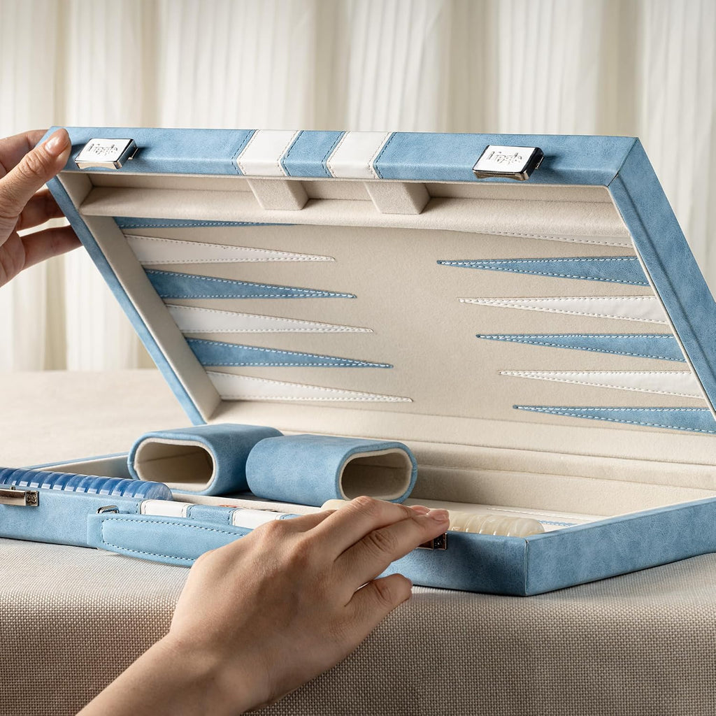 Juegos de backgammon de 15 pulgadas para adultos, tablero clásico de backgammon con dados de damas únicos, exterior de piel sintética e interior de terciopelo, juego de viaje portátil de