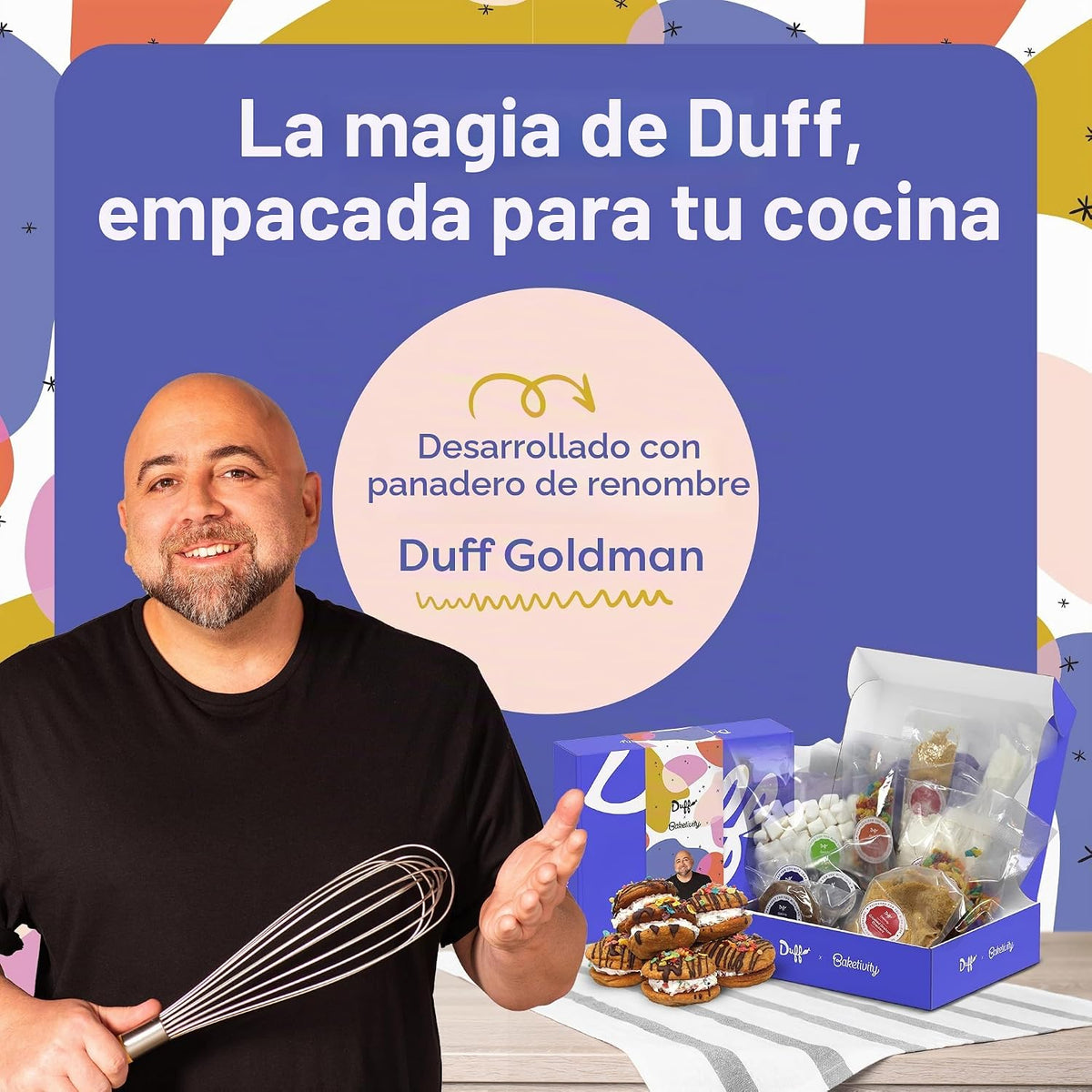 Duff Goldman - Juego de hornear de bricolaje para niños por Baketivity - Hornea deliciosas galletas sándwich de S'mores con ingredientes previamente medidos, la mejor actividad divertida familiar, gran regalo para niñas, niños, adolescentes y adultos