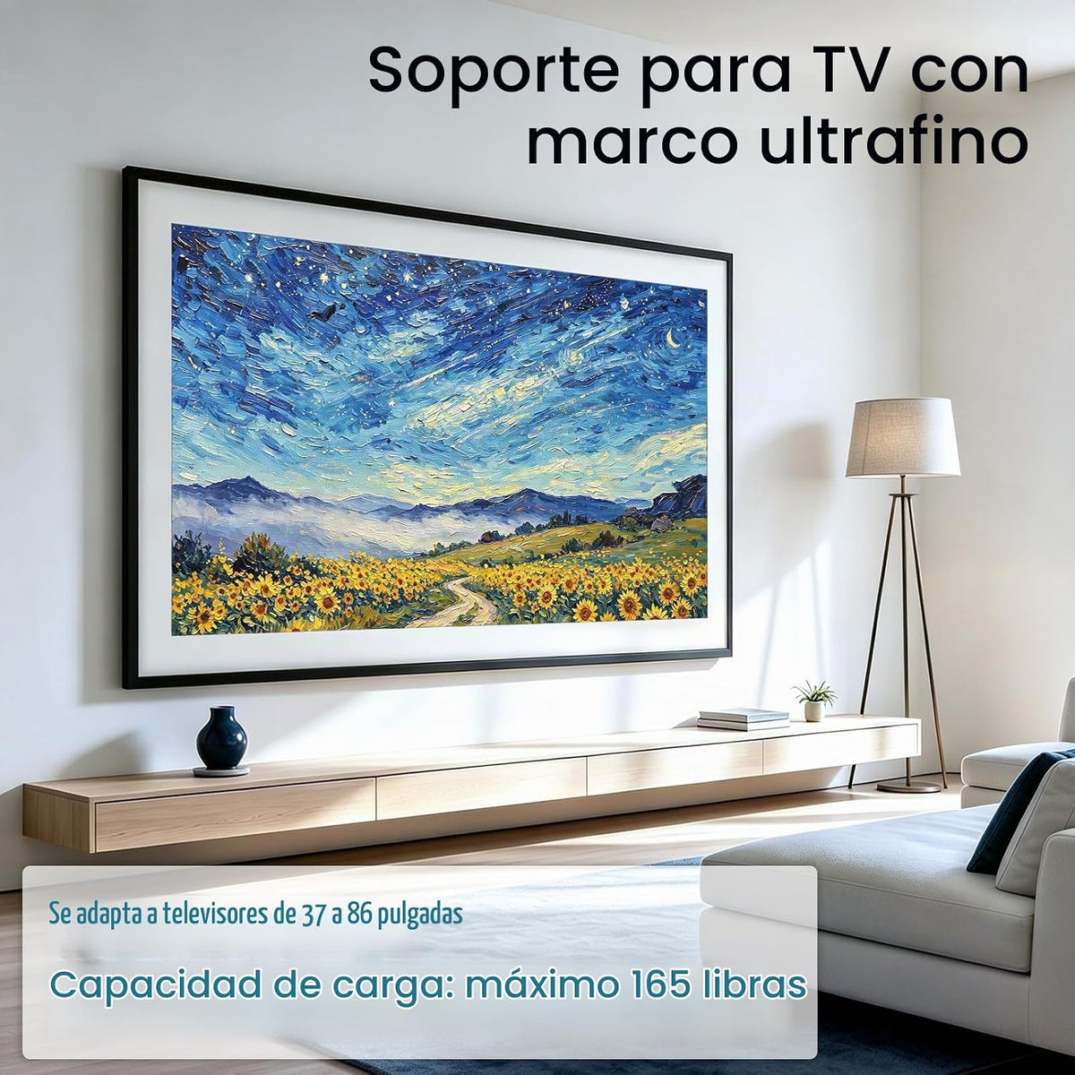 Soporte de pared para TV ultra delgado de 37 a 86 pulgadas, peso máximo de 165 libras