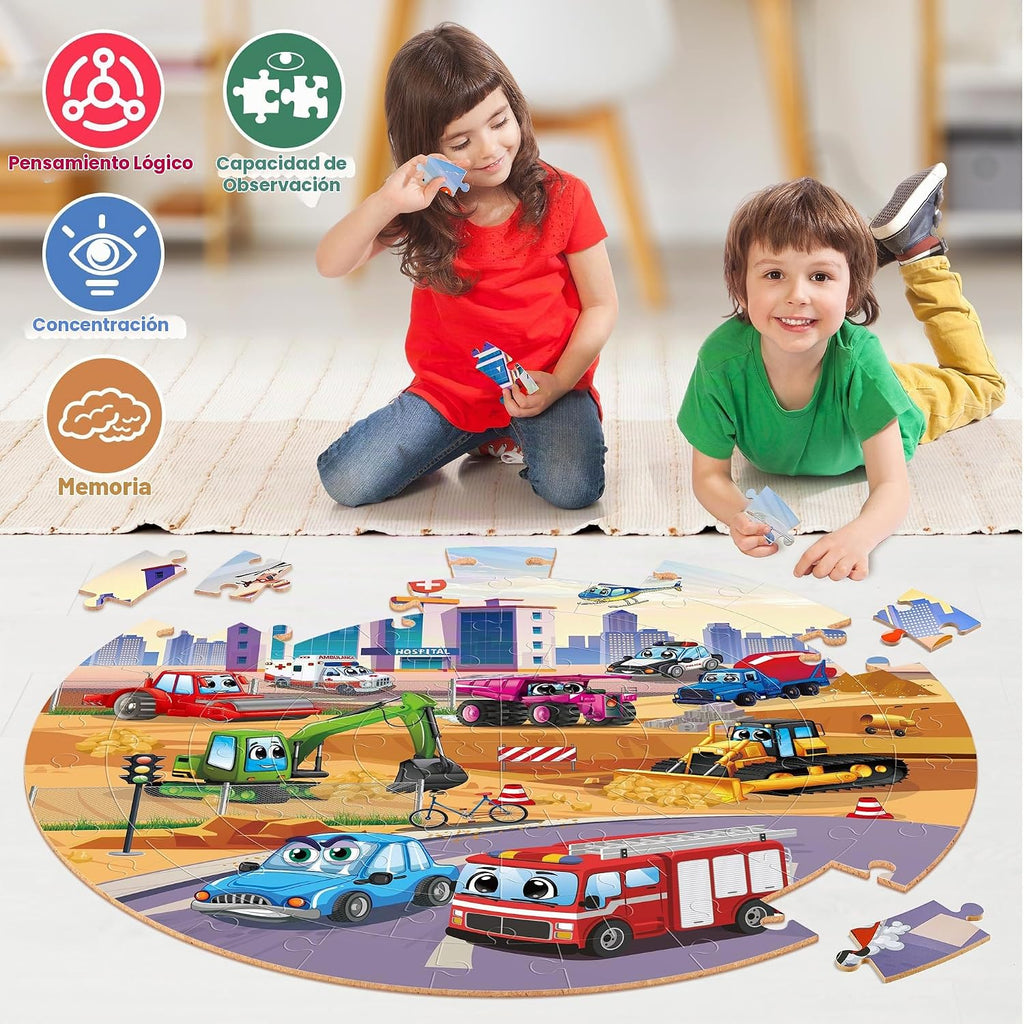 SYNARRY Rompecabezas de piso de transporte para niños de 3 a 5 años, grande