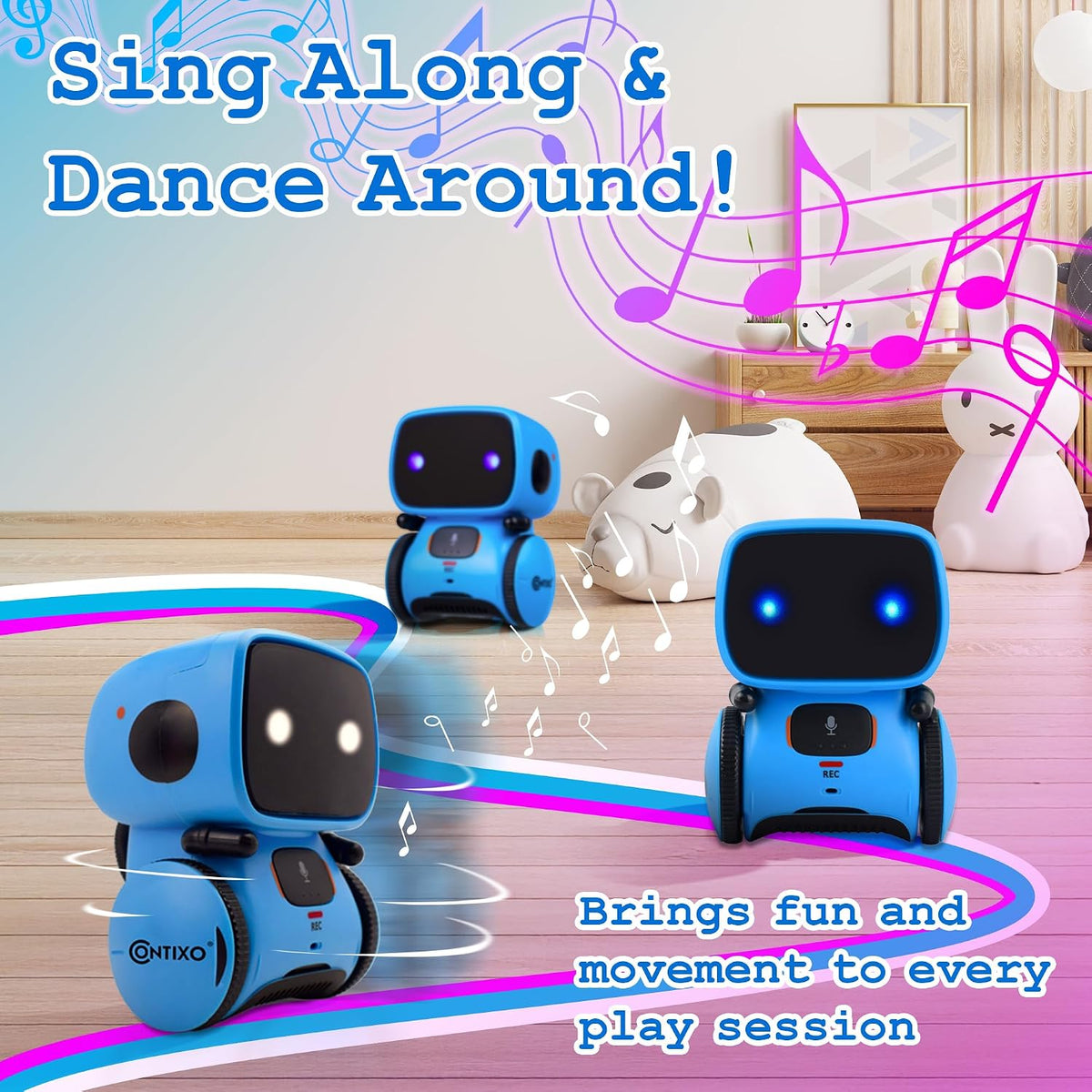 Contixo R1 - Robot de juguete para niños, robots inteligentes interactivos azules con control de voz, hablar, bailar, aprendizaje, sensor táctil, juguete portátil educativo compacto para niños y niñas de 3 a 8 años, regalos de cumpleaños