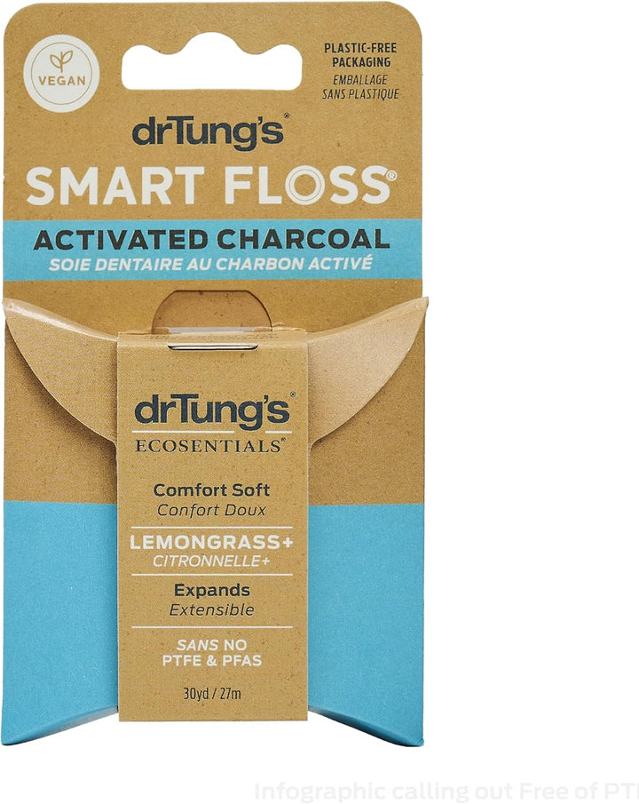 DrTung's Hilo dental de carbón activado vegano, hilo dental nat...