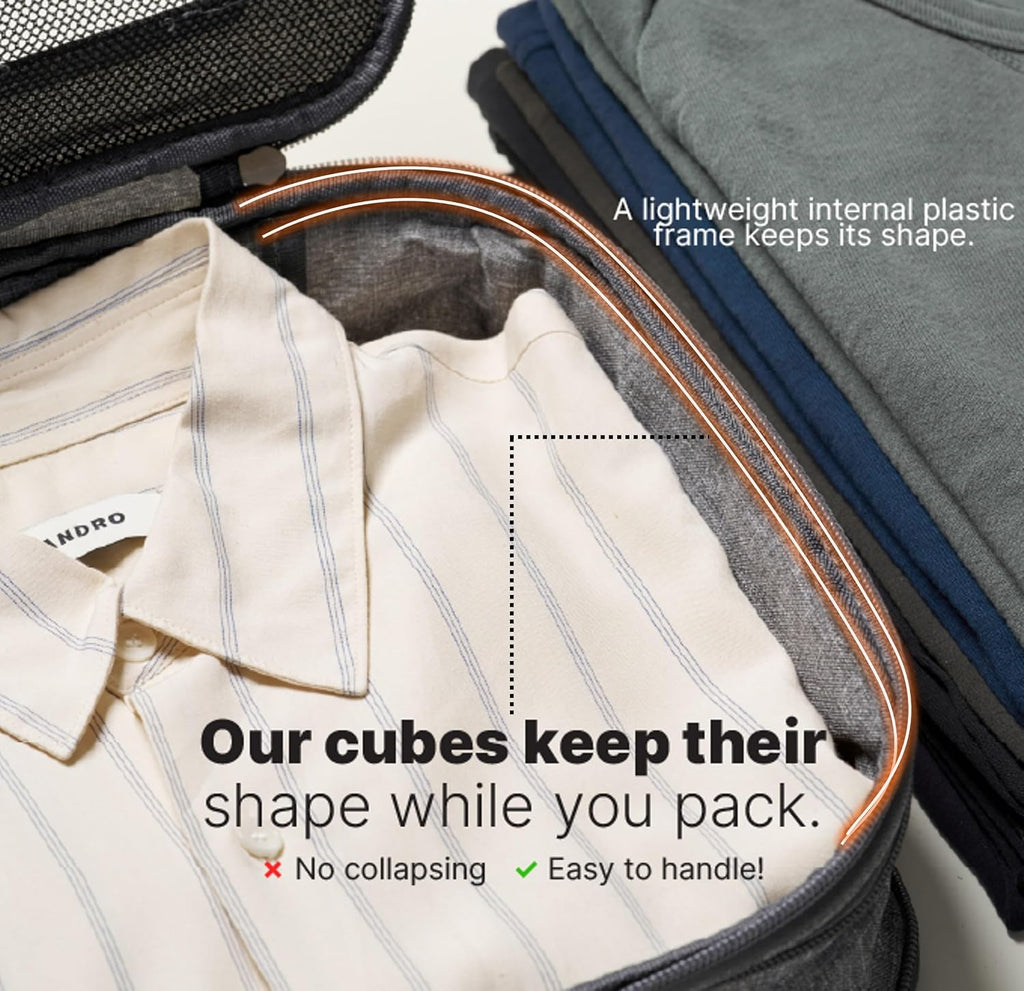 LeanTravel Cubos de embalaje de compresión de alta calidad para viajes, bolsas organizadoras de maleta con doble cremallera y panel de malla transpirable, artículos esenciales para equipaje de mano
