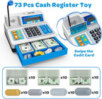 Bstoyder Calculadora de caja registradora de juguete de regalo para niños de 3, 4, 5, 6, 7, 8 años en adelante, 103 piezas de comestibles con micrófono, tarjeta de crédito, caja registradora para niños pequeños de 4 a 8 años