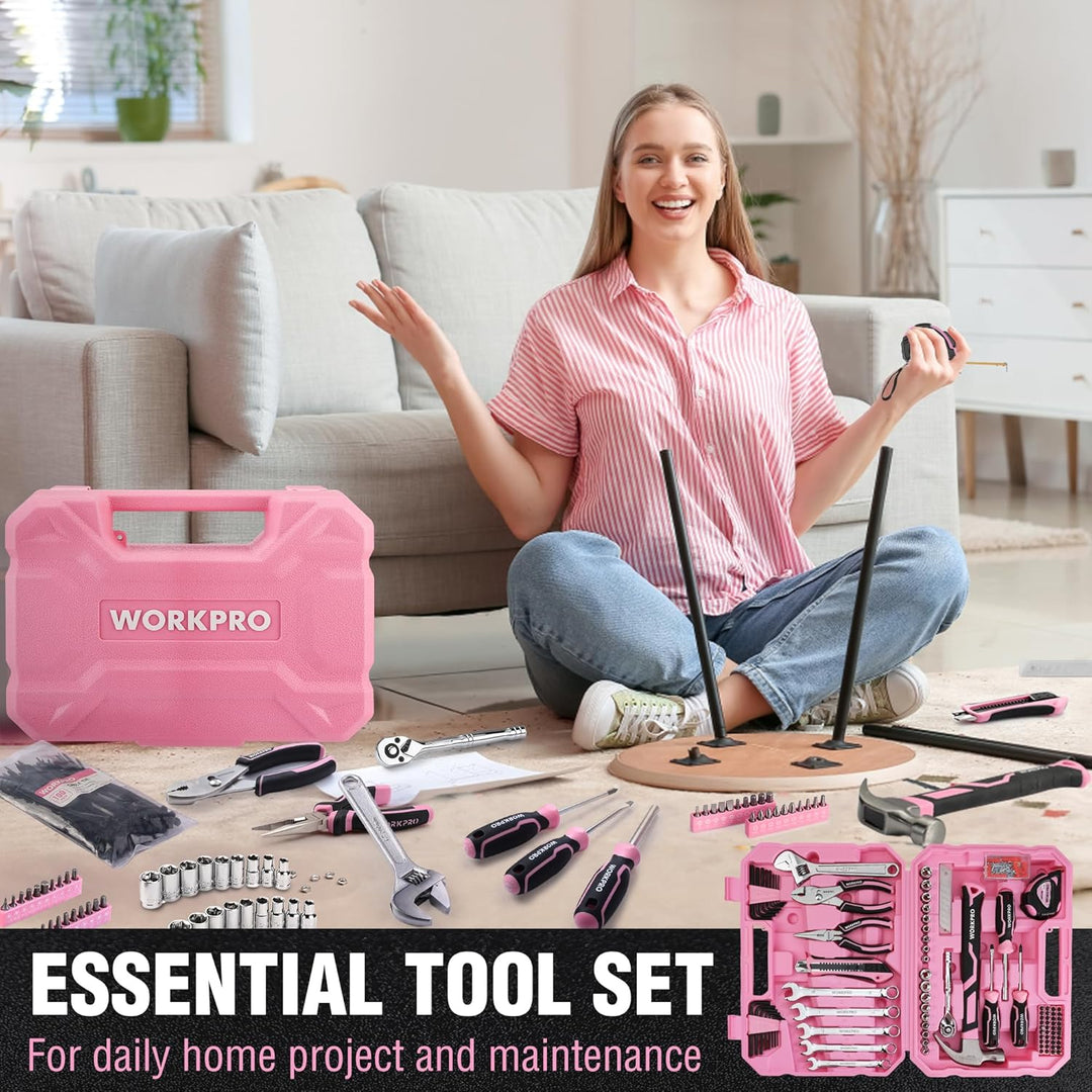 WORKPRO Juego de herramientas rosa, kit de 284 piezas para mujeres,...
