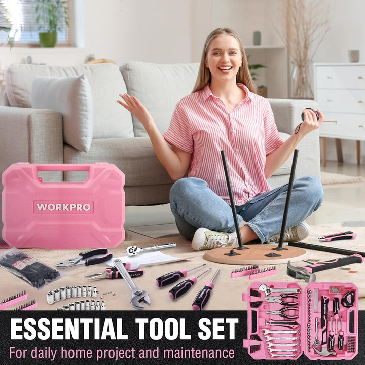 WORKPRO Juego de herramientas rosa, kit de 284 piezas para mujeres,...