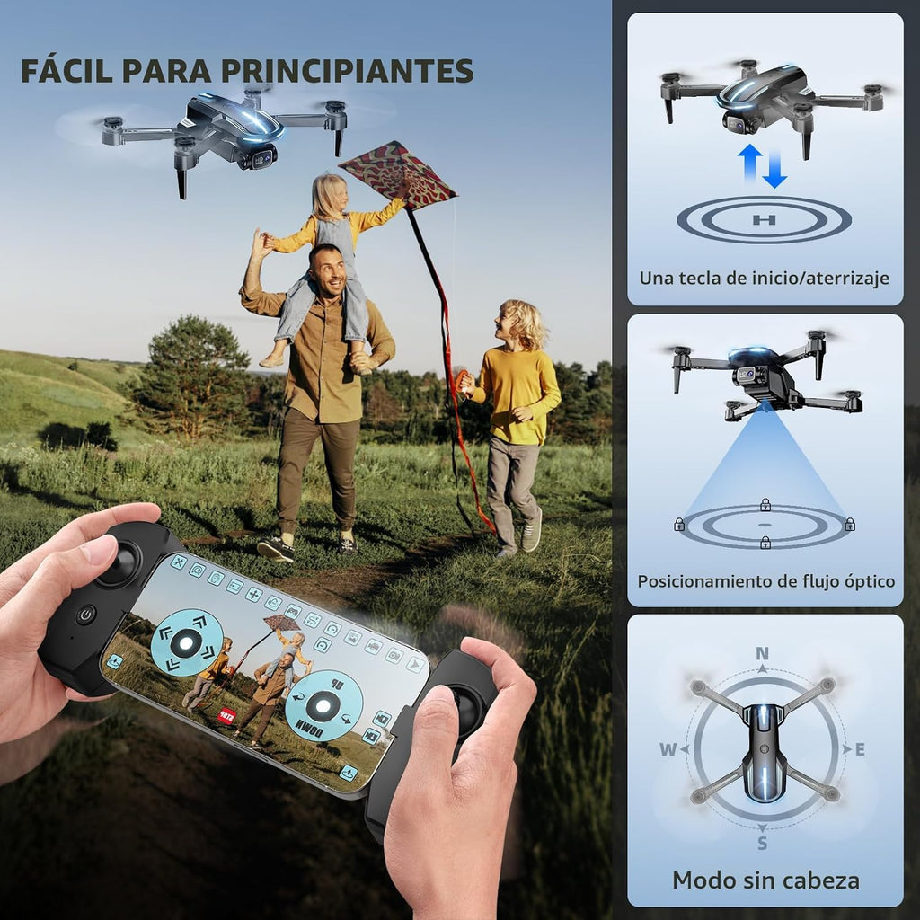 Dron con cámara para adultos principiantes y niños, divertido mini dron plegable 1080P para emocionante juego en interiores y exteriores, cuadricóptero RC con 2 baterías, arranque con una tecla, fácil