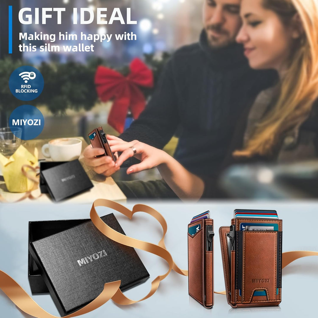 miyozi Cartera para hombre, tarjetero desplegable delgado, con bloq...