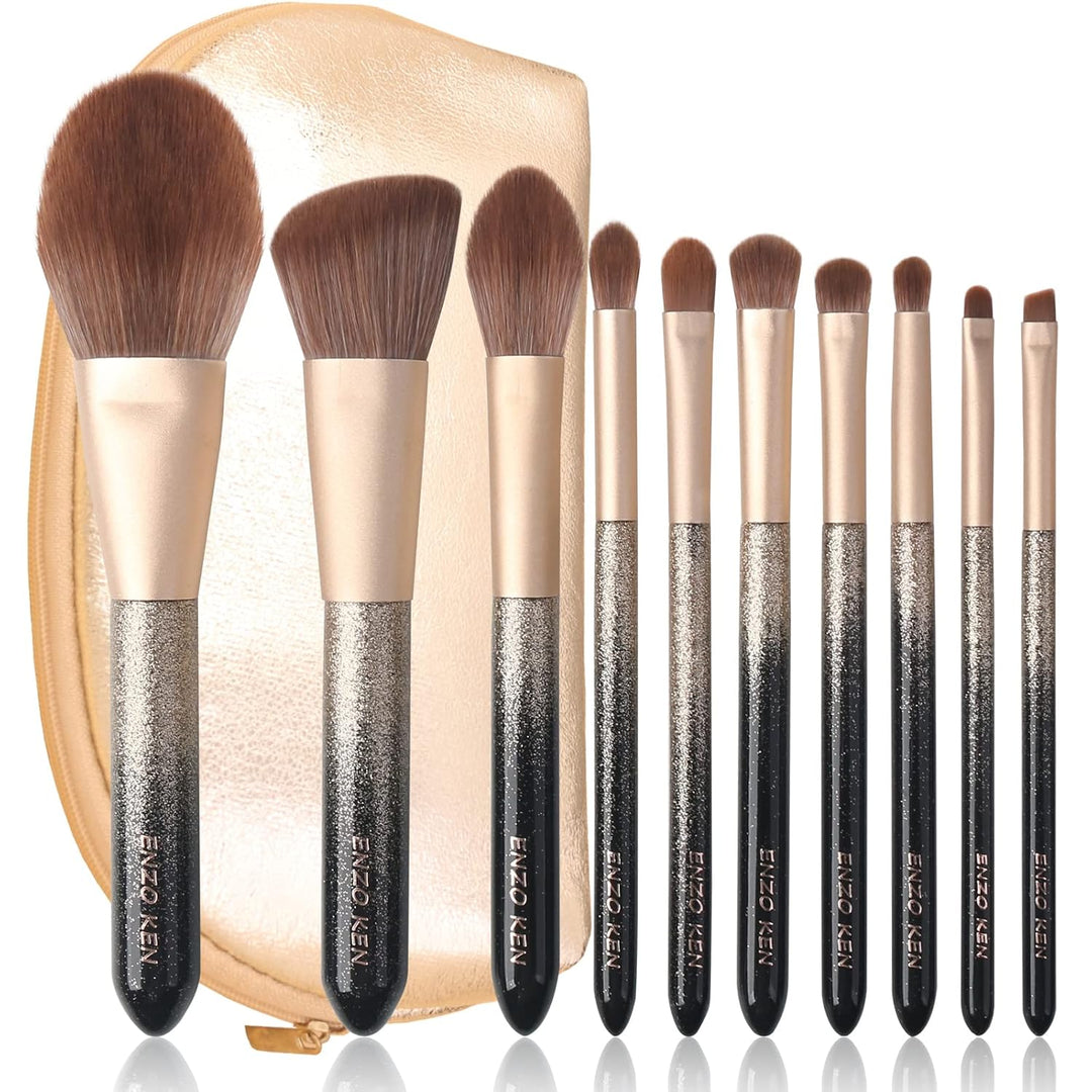 ENZO KEN Juego de brochas de maquillaje de cabello natural profesio...