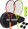Paquete de 2 raquetas de tenis neón para adultos, juego de raquetas de tenis de aluminio ligeras de 27 pulgadas con 3 pelotas y bolsa, acabado mate vibrante de alta visibilidad para