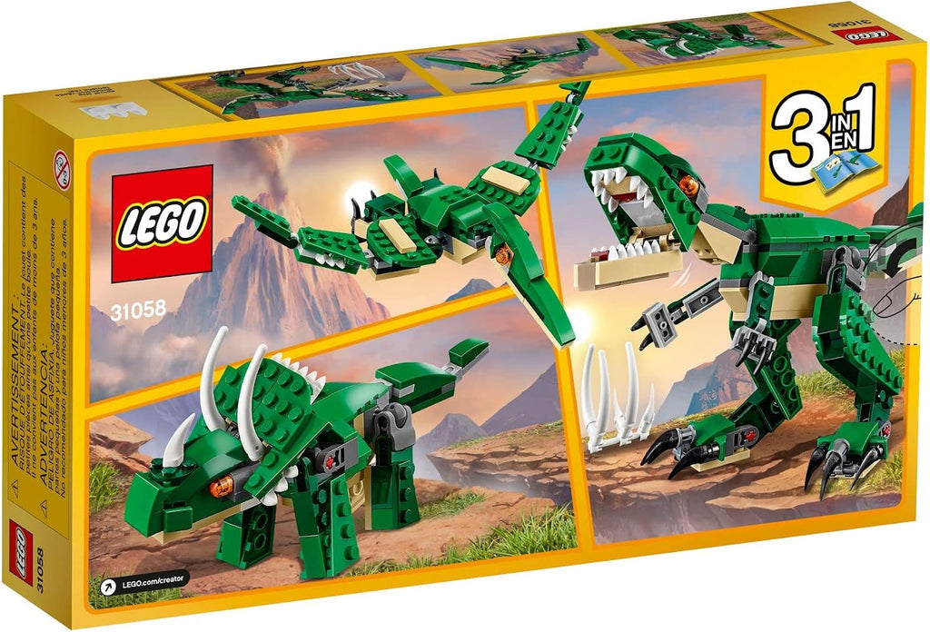 LEGO Creator 3 en 1 Juguete de Dinosaurio Poderoso, se Transforma de T. rex a Triceratops a Figuras de Dinosaurio Pterodáctilo, Gran Regalo para Niños y Niñas de 7-12 Años, 31058