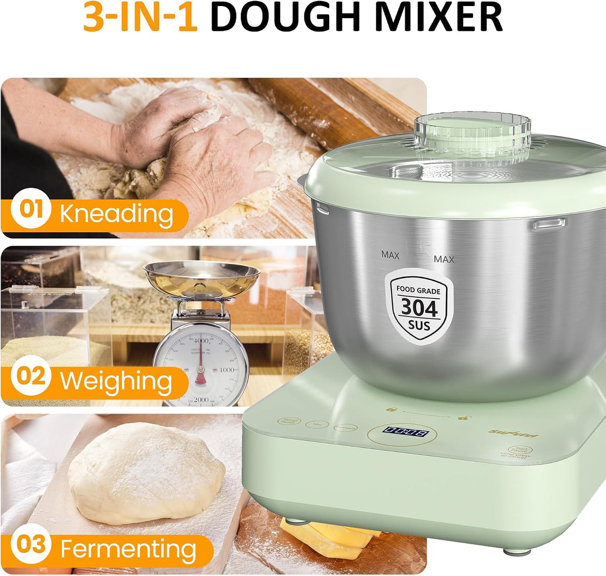 Sunvivi 5.2QT Máquina de masa eléctrica con función de fermento