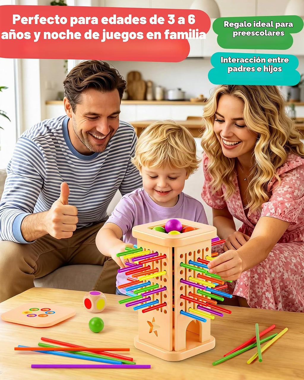 Montessori - Juego de mesa de madera para niños de 3 a 8 años, juguete de