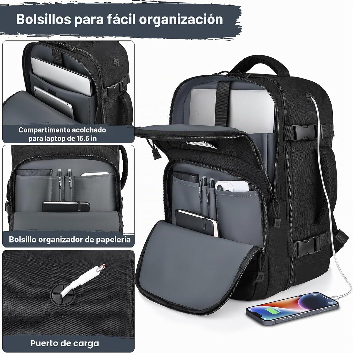Mochila de artículo personal aprobada por TSA para cabina de avioneta: bolso para portátil de cabina de cabina de viaje